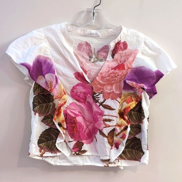 Desigual M. Christian Lacroix Floral Flutter Sleeve Top Sz S - Picture 6 of 12